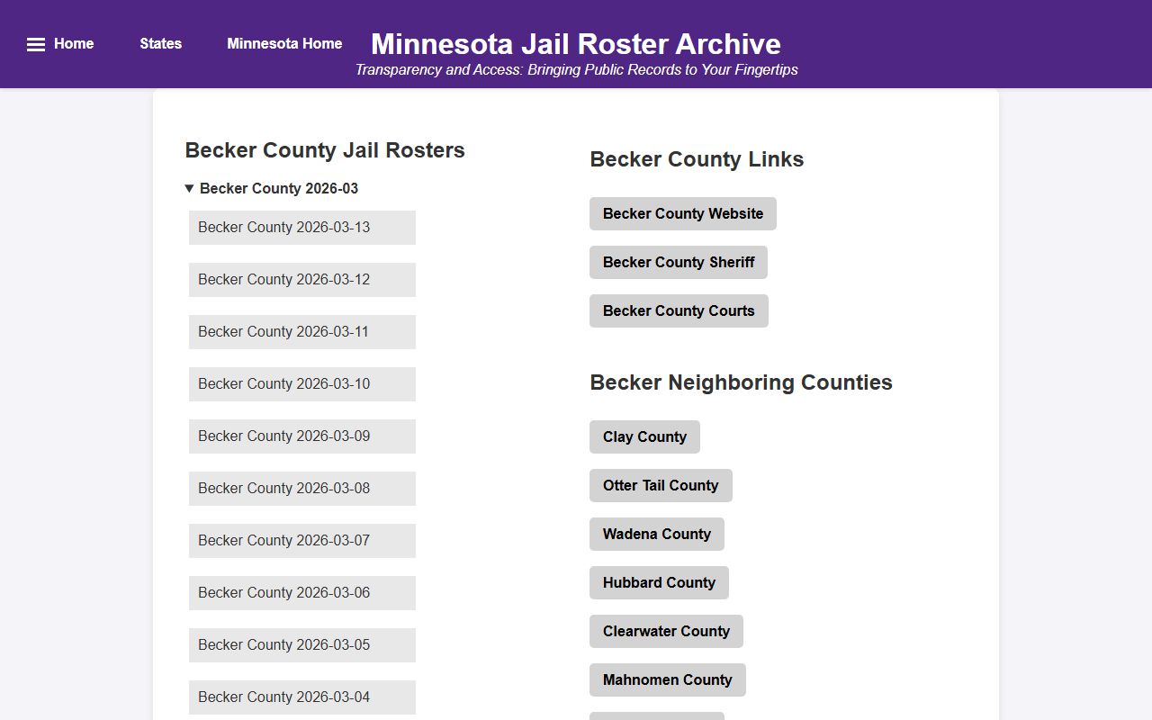 Becker County released inmates jail roster online