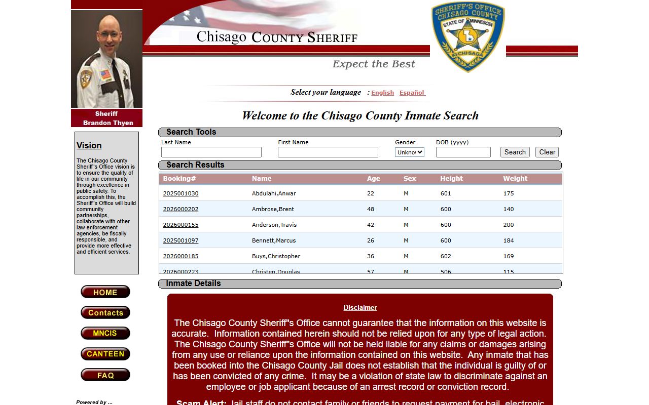 Chisago County released inmates inmate locator portal