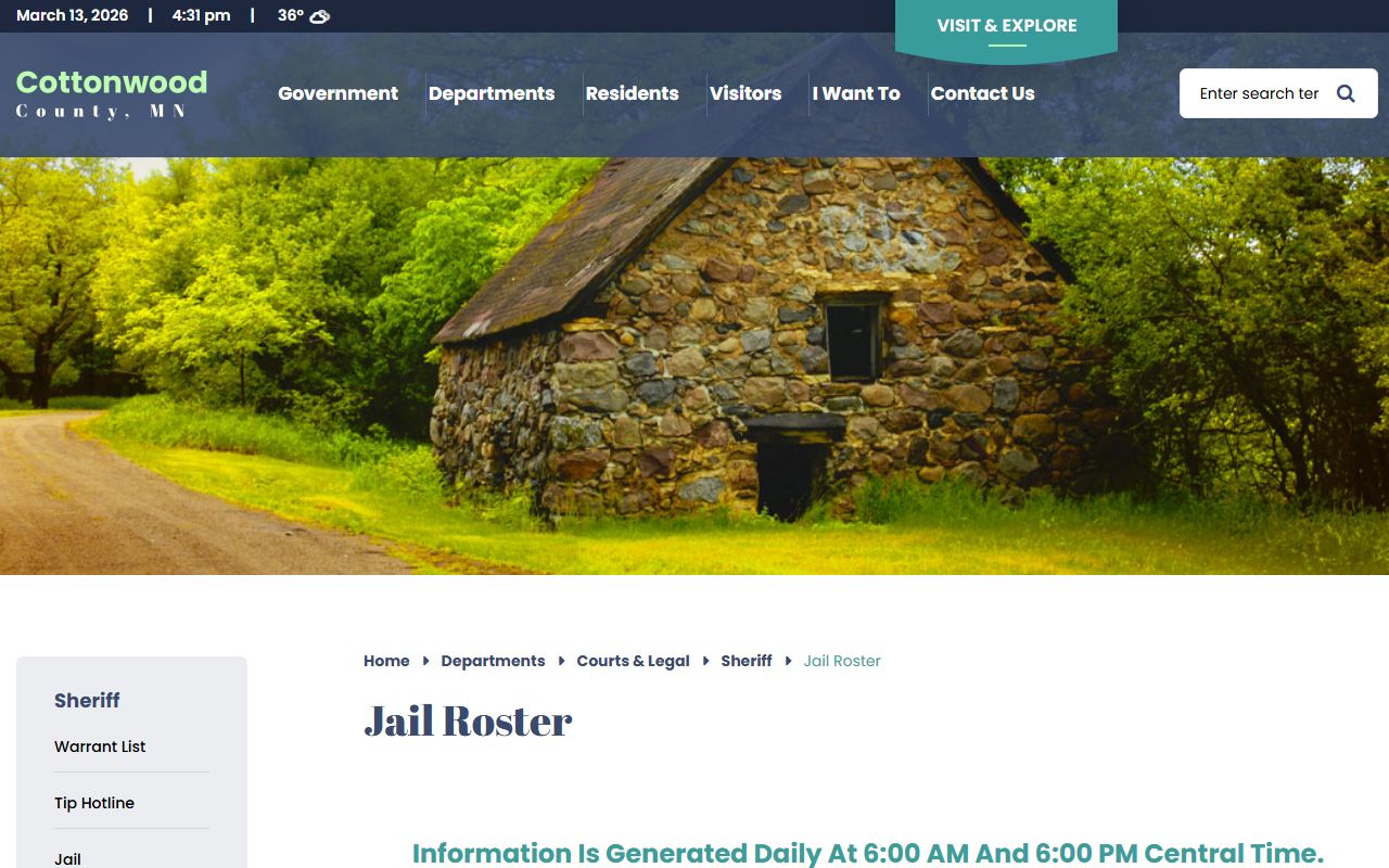Cottonwood County released inmates jail roster page