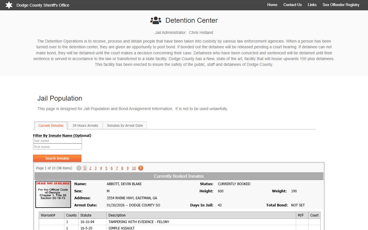 Dodge County released inmates jail population page