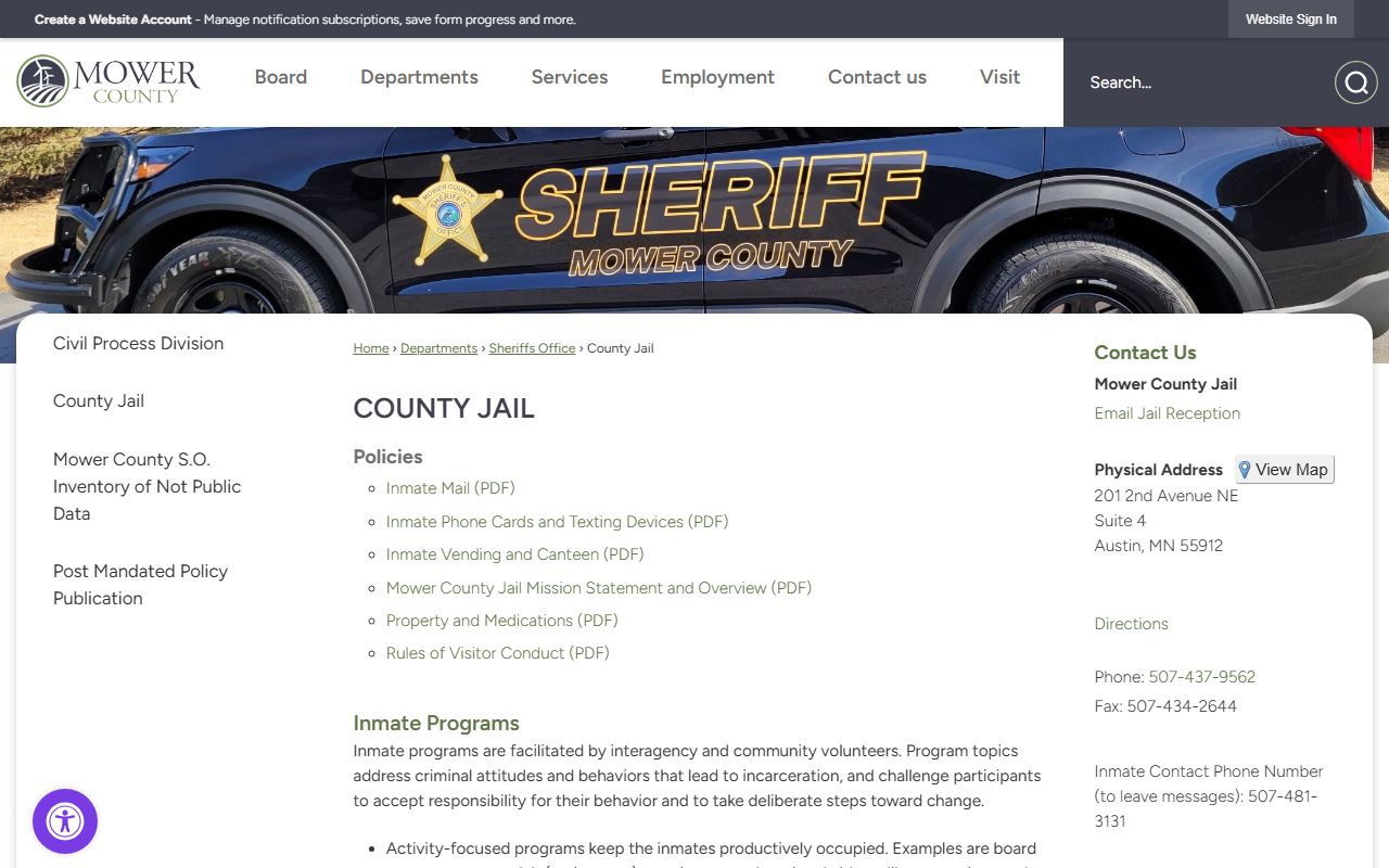 mower county released inmates county jail