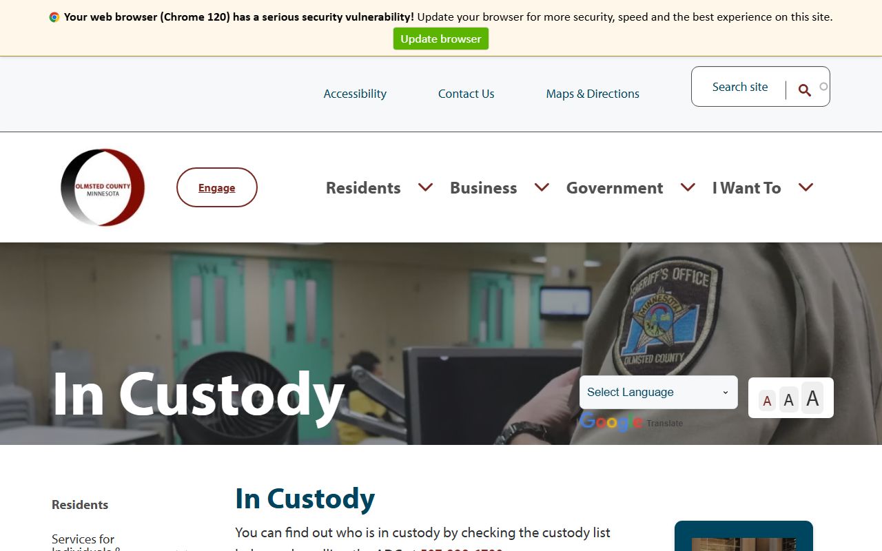 olmsted county released inmates sheriff custody information page