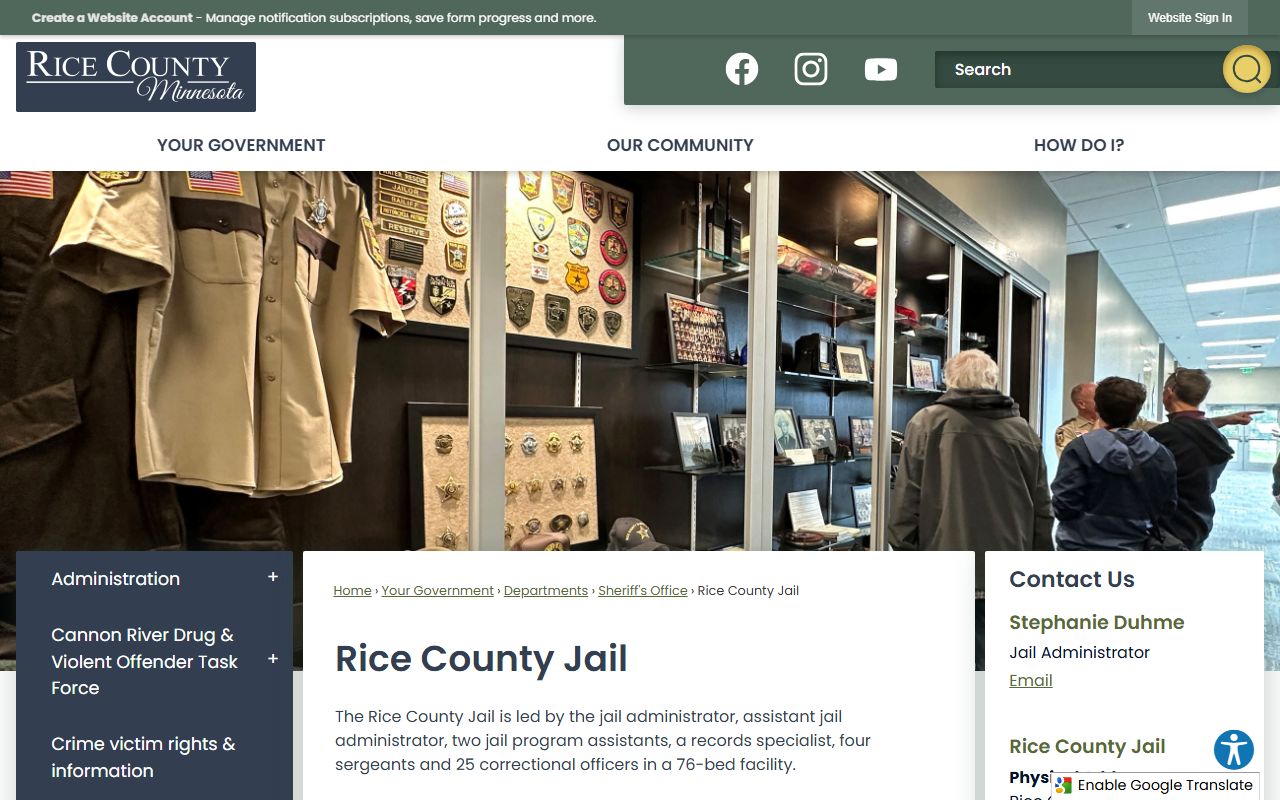 Rice County released inmates jail information page Faribault