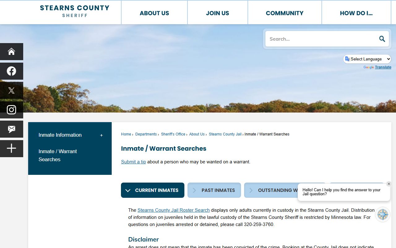 Stearns County released inmates inmate warrant search page