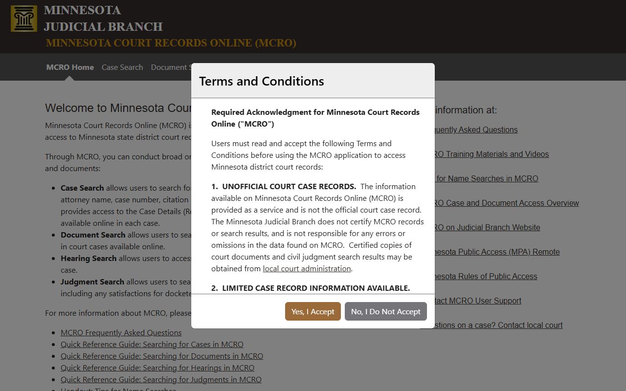 Minnesota Court Records Online MCRO released inmate search